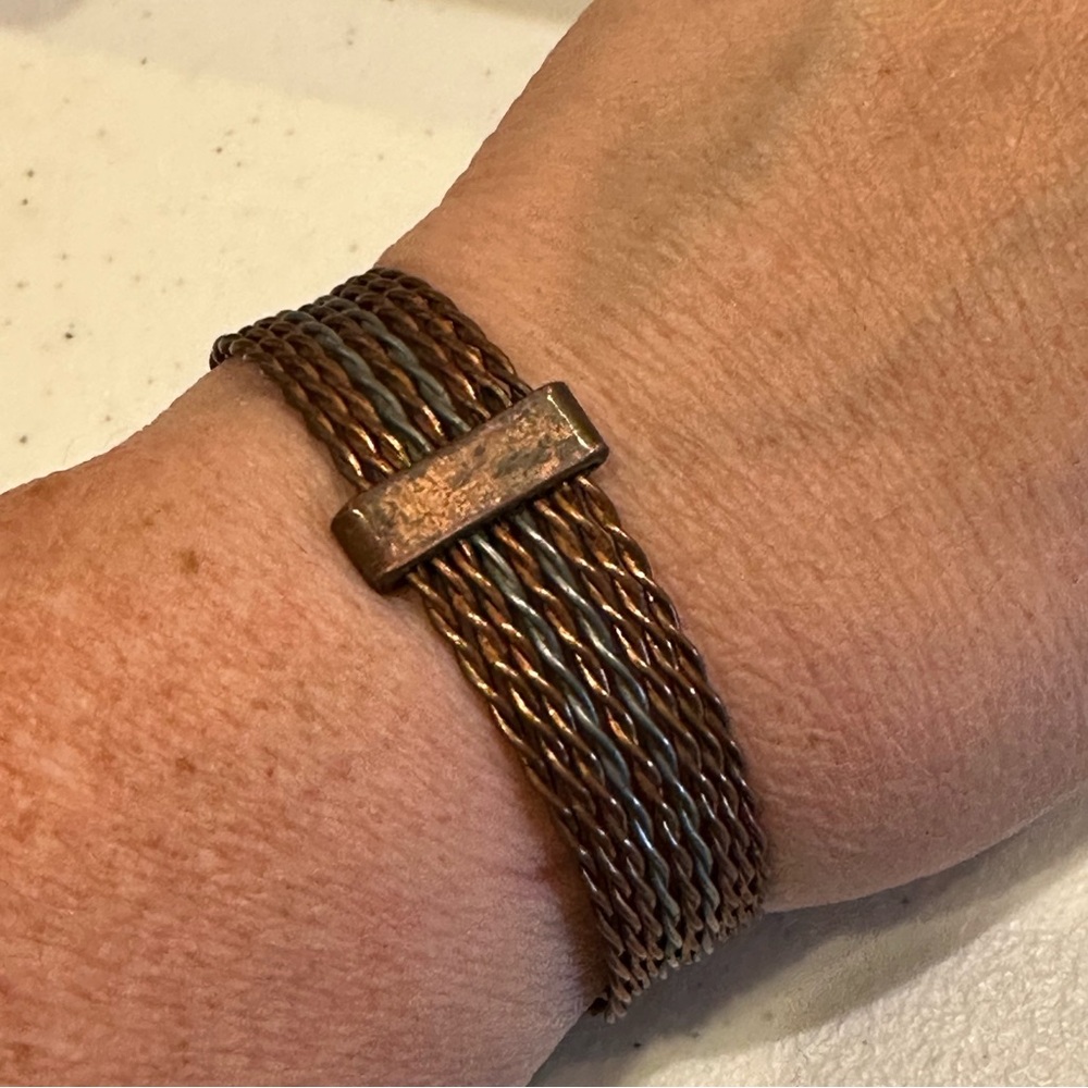 Vintage Copper cuff bracelet - multistrand design with gunmetal accent links
